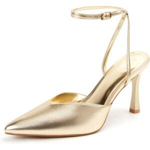 🆕Women's Gold Heels Ankle Strap Pumps Wedding Party Dressy Comfort Shoes